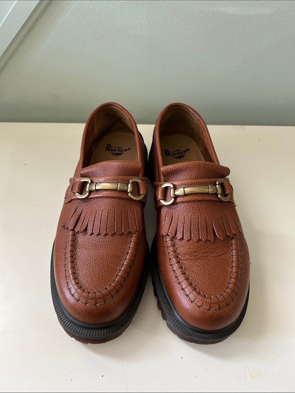 Dr. Martens Men's Chestnut Brown Leather Kiltie Loafers with Metal Bit